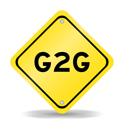 Yellow color transportation sign with word G2G (abbreviation of Government to government) on white background