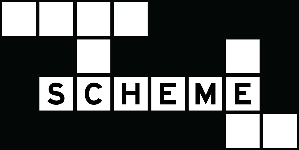 Alphabet letter in word scheme on crossword puzzle background