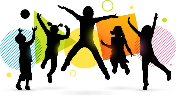 Vector illustration of Happy children jumping. Vector illustration silhouettes.