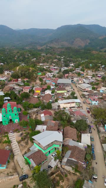 Vertical Drone Advance Over Main Street in Sabanillas, Guerrero