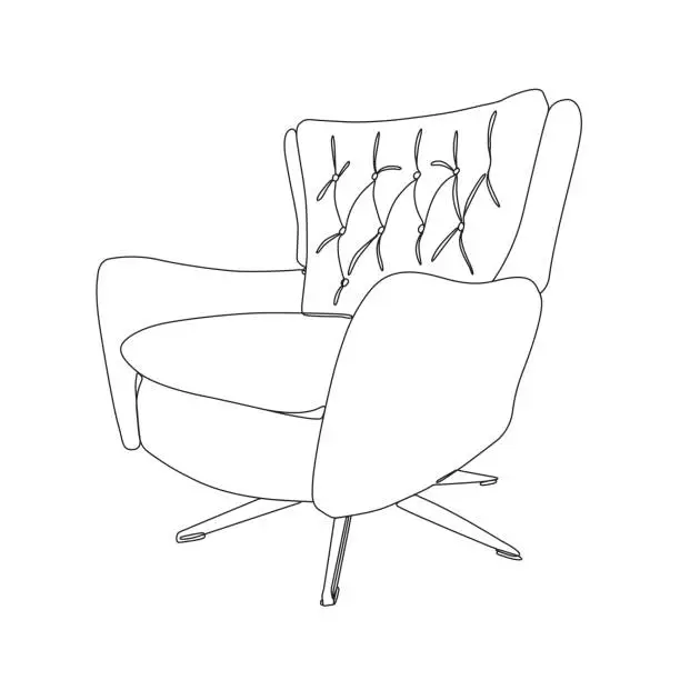 Vector illustration of Single Line Drawing of a Lounge Chair Design with Editable Stroke