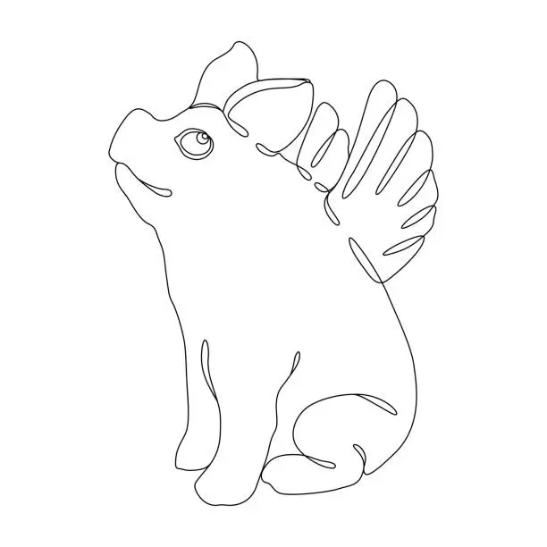 Vector illustration of When Pigs Fly Continuous Single Line Drawing with Editable Stroke