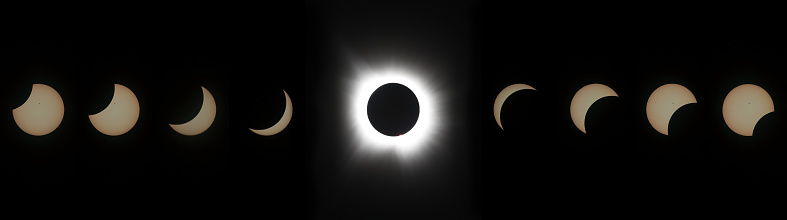 A nine picture panoramic stitch of the April 8th 2024 total eclipse over Shelbyville, IN