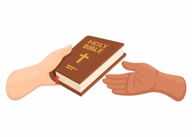 Vector illustration of Hand Holding and Give Bible Holy Book Cartoon Illustration Vector