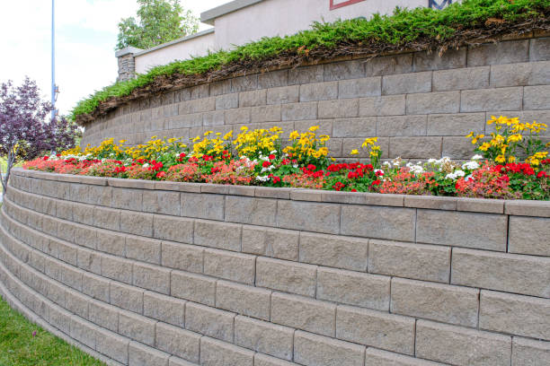 istock Retaining Brick wall in residential area to protect against erosion 2148353213