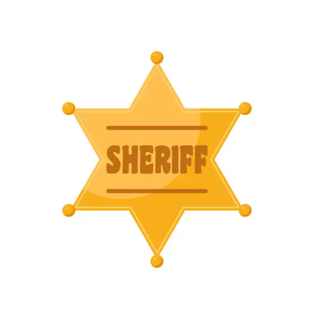 Vector illustration of Golden sheriff star badge. Vector illustration isolated on white.