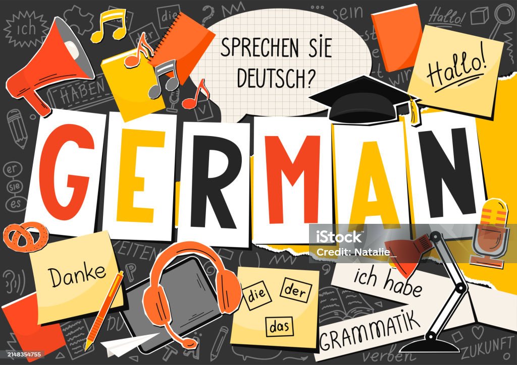 German Language Blog Image German Language Collage Stock Illustration - Download Image Now - Book ...