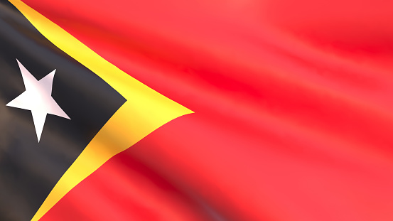 3D rendering - development of East Timor flag blown in the wind.