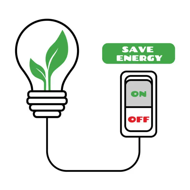 Vector illustration of Turning off switch for energy saving. Save energy concept. Press electric button. Vector