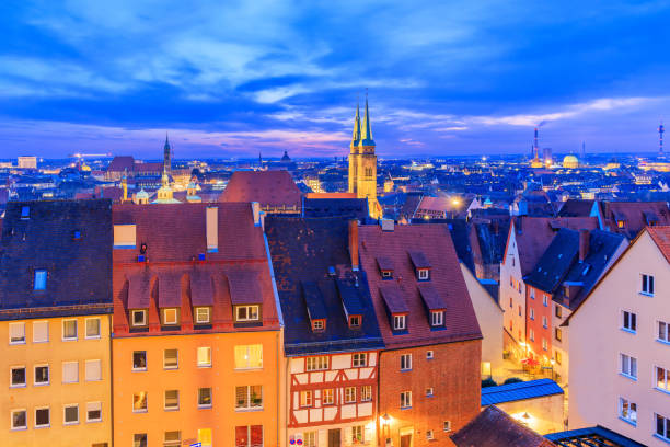 Nuremberg, Germany. View of the old town at night. Franconia, Bavaria.