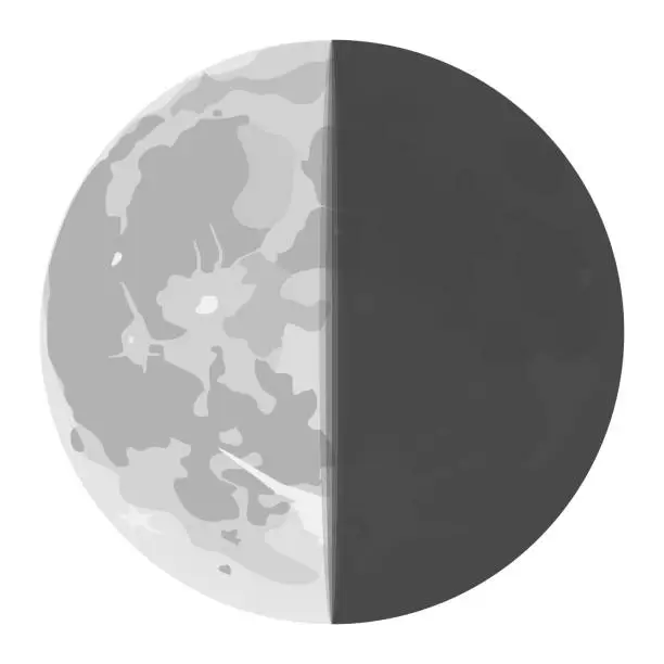 Vector illustration of Waning moon. Last quarter moon. Half moon.