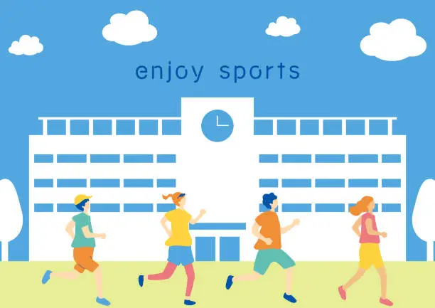 Vector illustration of People enjoying sports at school