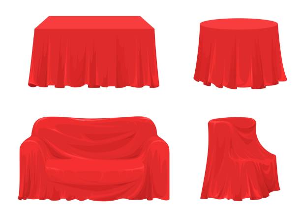 istock Red cloth drapery covering different kind of furniture 2148359963