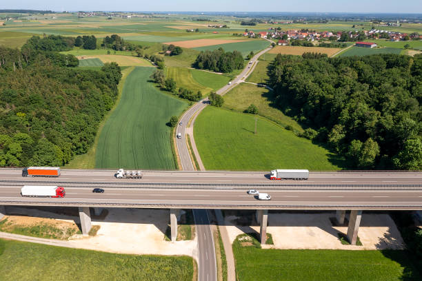 istock Traffic on highway bridge, aerial view 2148362280