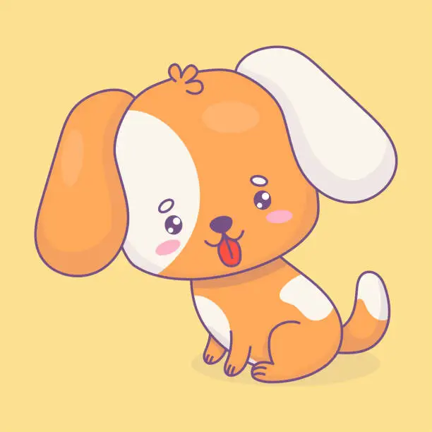 Vector illustration of Funny dog with tongue hanging out. Cute cartoon kawaii character animal. Vector illustration. Kids collection.