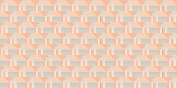 Abstract peachy geometric house flat design seamless pattern vector illustration.