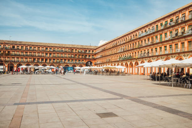 Cordoba, Spain - March 21, 2024: View of famous Corredera Square, Plaza de la Corredera in Cordoba, Spain.