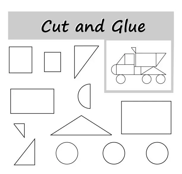 Vector illustration of DIY worksheet. Color, cut parts of the image and glue on the paper.