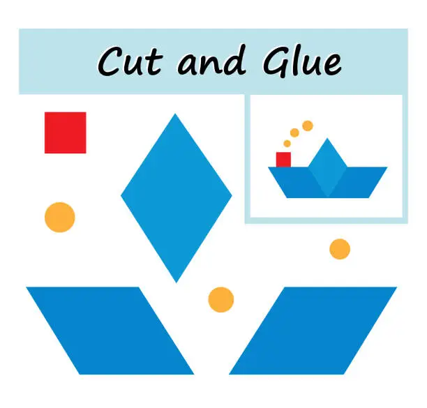 Vector illustration of Cut parts of the image and glue on the paper. DIY worksheet.