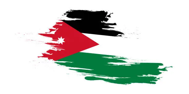 Vector illustration of Jordan Flag in Brush Paint Style Isolated on White Background