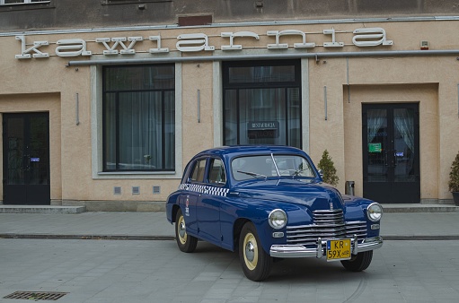 Cracow, Poland - 04/11/2024 Presentation of a historic taxi.