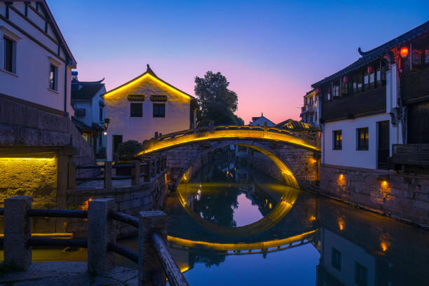 istock Dusk of old Chinese canal town 2148364802