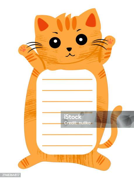 Cat Doing Notes Cute Orange Cat With Notepad Line For Short Note Stock Illustration ...