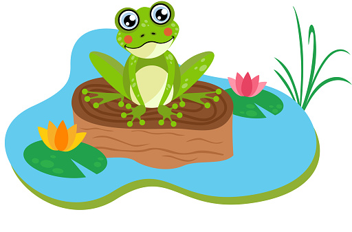 Scalable vectorial representing a happy frog living in nature, element for design, illustration isolated on white background.