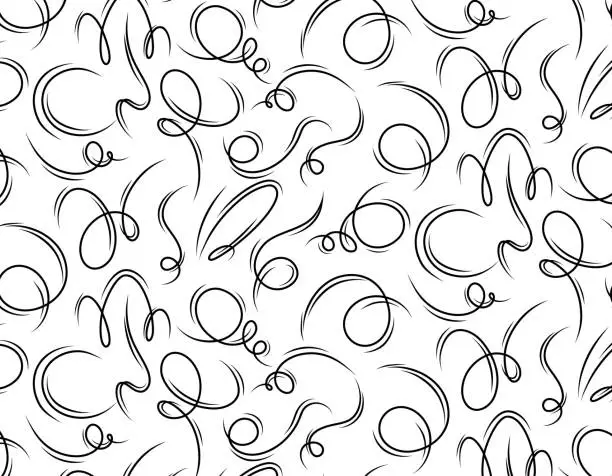 Vector illustration of The pattern line is drawn with a brush. Pencil curls Ornament. Scribble strokes vector background. Doodle pattern air effect, curved lines. Black pencil sketches. Curls and strokes.