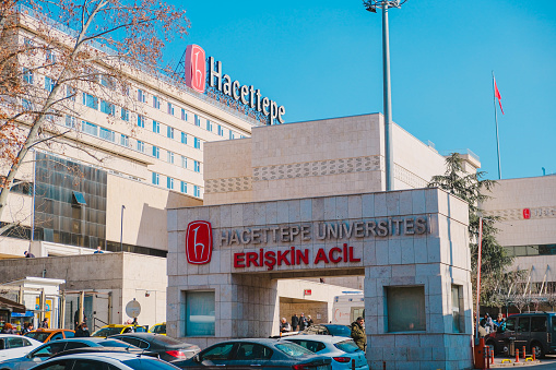 hacettepe university hospital emergency entrance service, this hospital is known as '' Hacettepe Tıp Fakultesi Hastanesi Acil Girisi'' Altındag, Ankara, Turkey – 20 February,2024