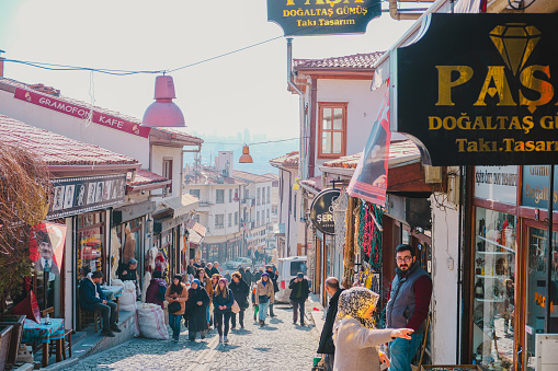 people shopping on the street, this Street is known as ‘’Koyunpazari sokagi’’ , Altındag, Ankara, Turkey - 20 February,2024