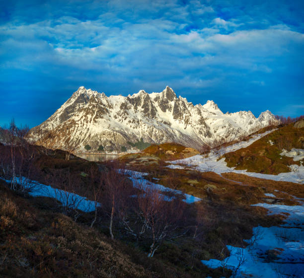 Snow-capped mountains in Reine