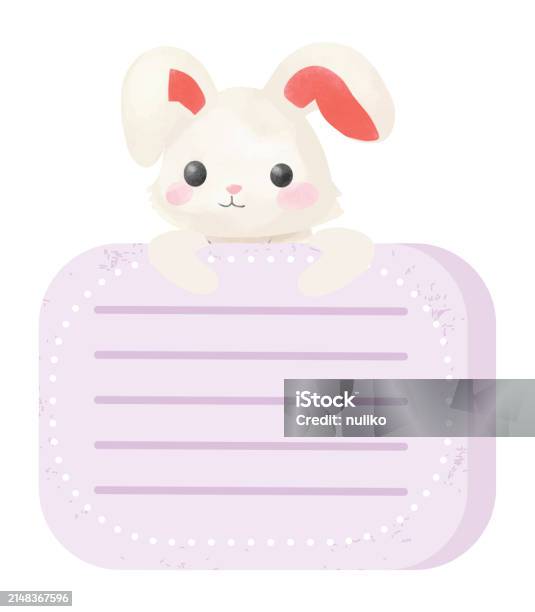 Cartoon Rabbit Taking Notes Cute Rabbit With Purple Paper Notes For Short Messages Stock ...