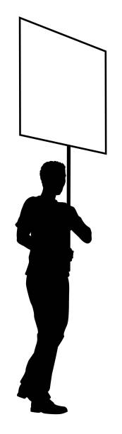 protest rally march picket sign silhouette person - picket line strike picket protestor stock illustrations