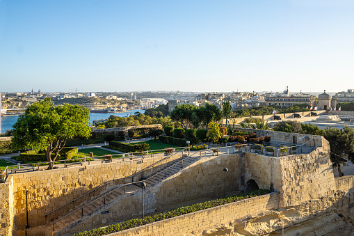 Valletta, Malta, April 02, 2024. panoramic views from the bastions of the city to the sunset