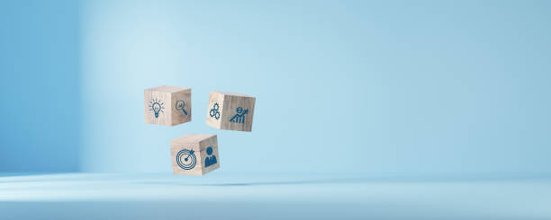 istock woods block step on table with icon Action plan, Goal and target, success and business target concept, project management, company strategy. 2148370525