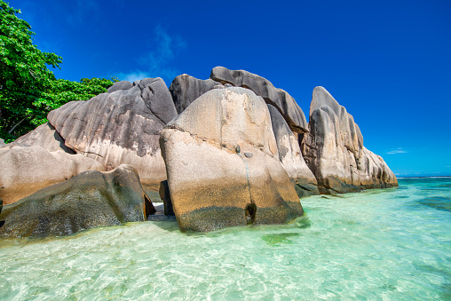 Amazing landscape of La Digue Island in the Seychelles Archipelago.