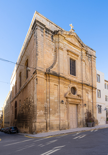 Valletta, Malta, April 02, 2024.  External view of the St. Magdalene church in the city center