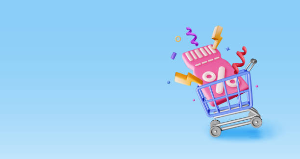 istock 3d shopping basket and coupon with percent symbol 2148371971