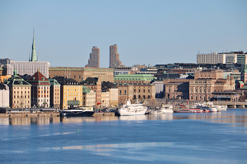 Stockholm, Sweden - May 6th 2023: The seaside view of Stockholm cityscape