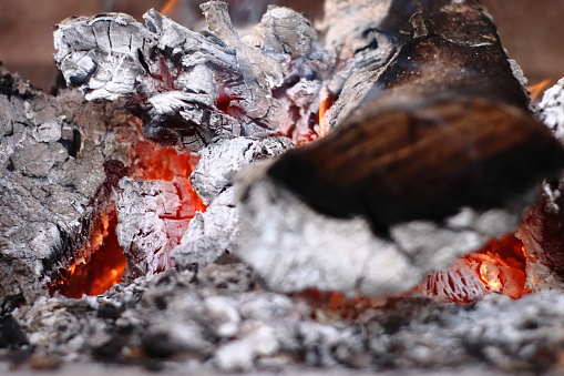 Colorful closeup of wood burning for barbecue