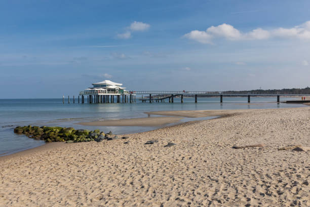 Beach and Seeschlösschenbrücke pier at Timmendorfer Strand, Germany