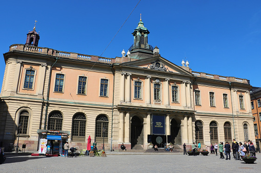 Stockholm, Sweden - May 8th 2023: The main building of the Nobel Prize Museum