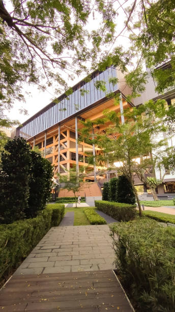 timber framed medium-rise building with a garden