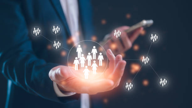 istock Customer Relationship Management, Businessman holding a structure customer network technology, Data exchanges development. customer service, social media. digital marketing online 2148374279