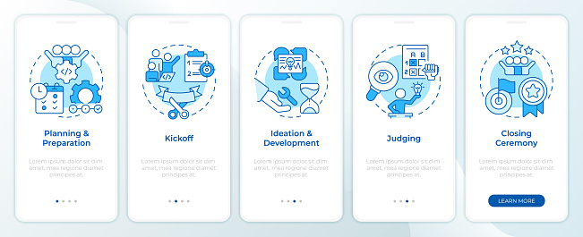 Hackathon Process Structure Blue Onboarding Mobile App Screen Stock ...