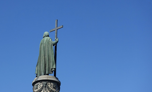 Monument to Prince Vladimir the Baptist against the backdrop of blue skies