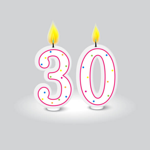istock Number 30 birthday candles with colorful polka dots. Milestone celebration design. Vector illustration. EPS 10. 2148376515
