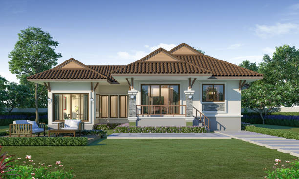 istock Contemporary house exterior day light with lawn grass.3d rendering 2148377002