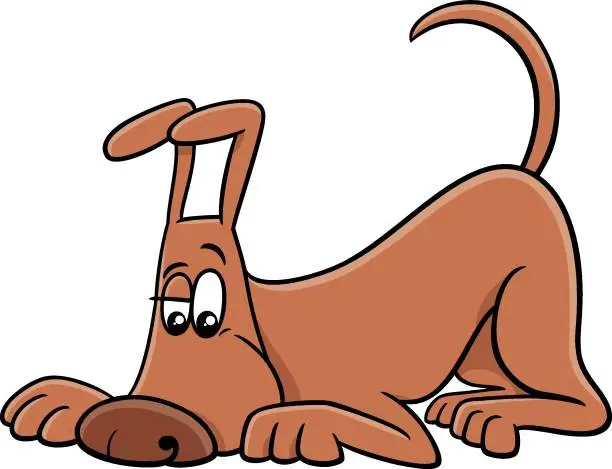 Vector illustration of funny cartoon sniffing brown dog comic animal character